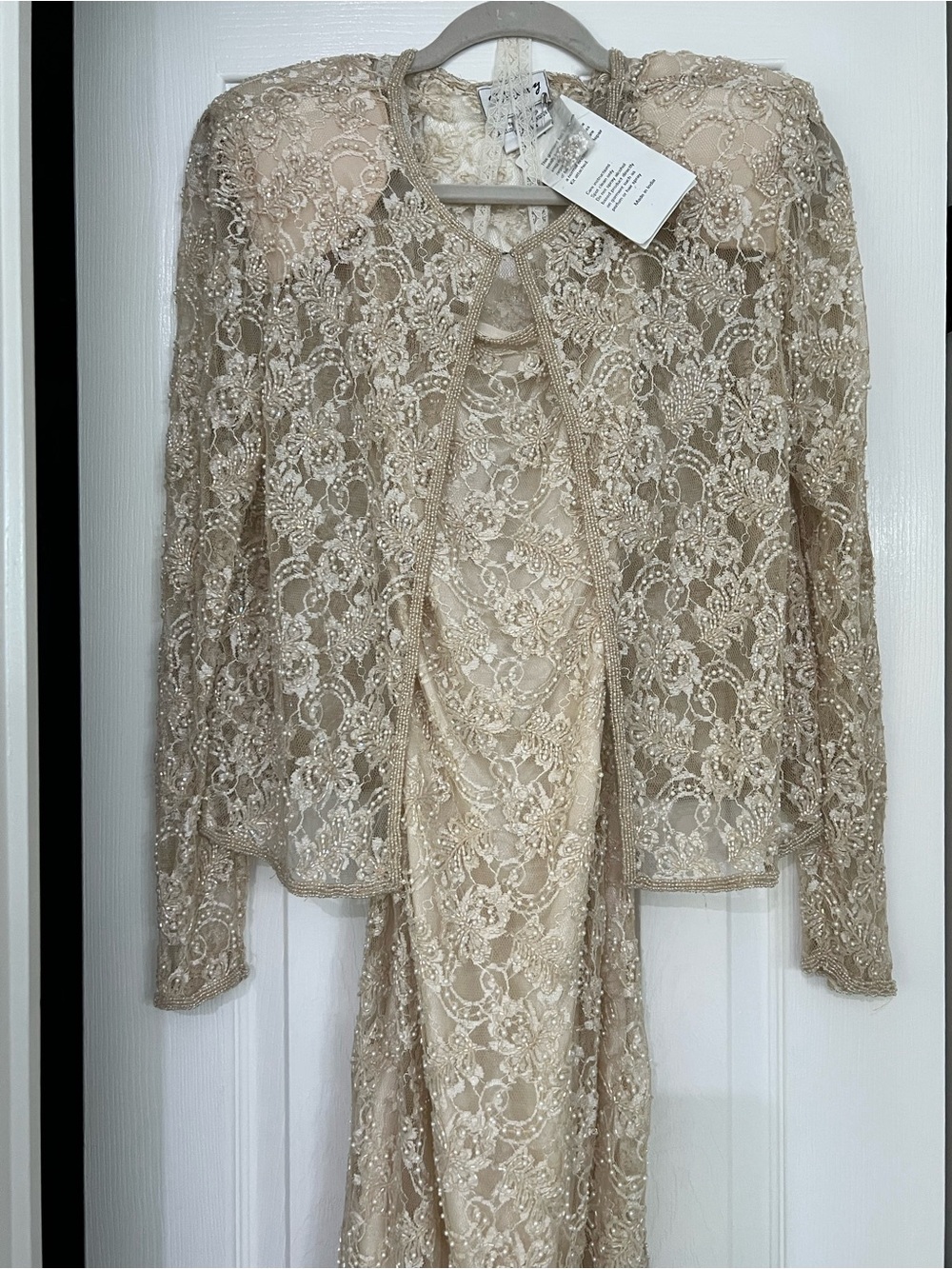 Stenay Champagne Lace Beaded Wedding Dress & Jacket Set